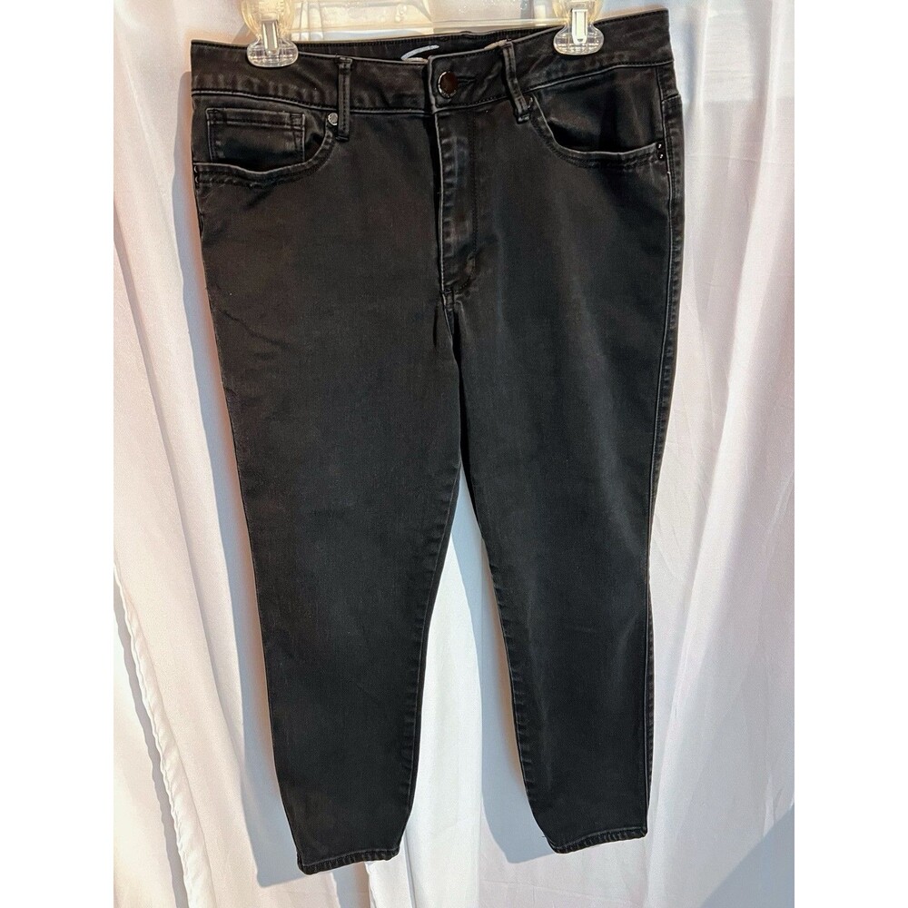 Seven 7 Jeans Womens 14 Black Denim High Rise Skinny S Pocket Stretch EUC 32”